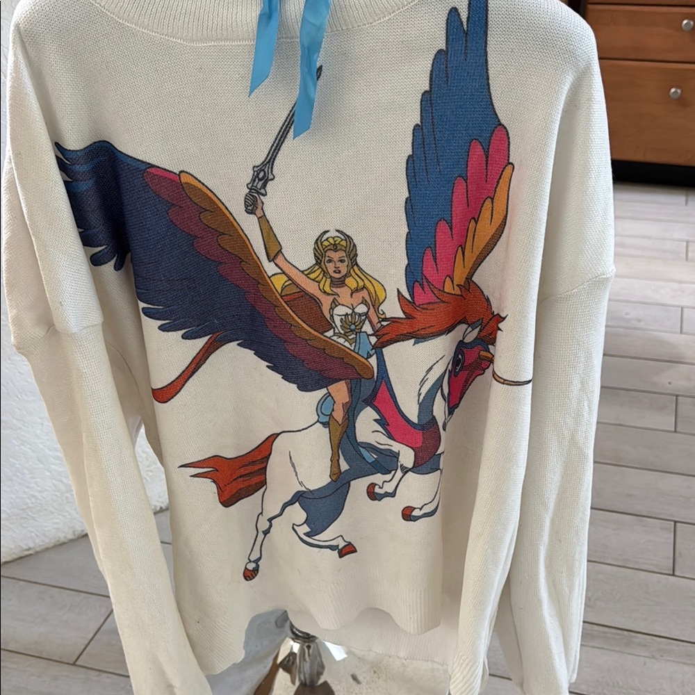 Colorful Graphic Sweater with Winged Horse